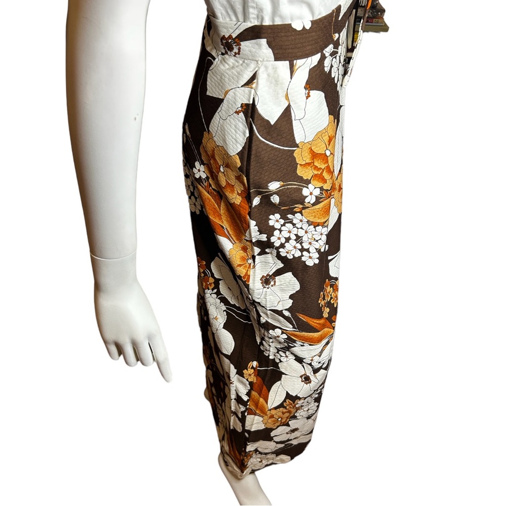 Vintage 70s F.A.Chatta Brown Floral Maxi Skirt 26 Waist - Picture 5 of 14